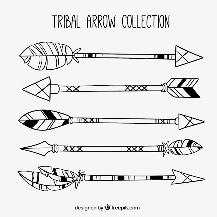 Vector gratuito pack de cinco flechas antiguas con plumas