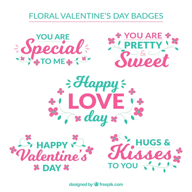 Vector gratuito pack de cinco insignias del día de san valentín florales