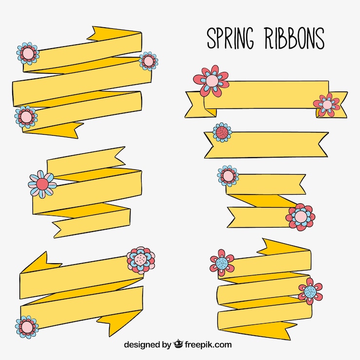Vector gratuito pack de cintas de primavera amarillas con decoración floral