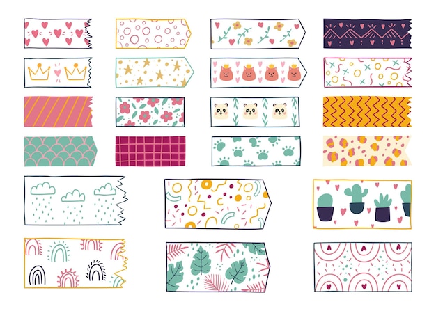 Vector gratuito pack de cintas washi dibujadas a mano