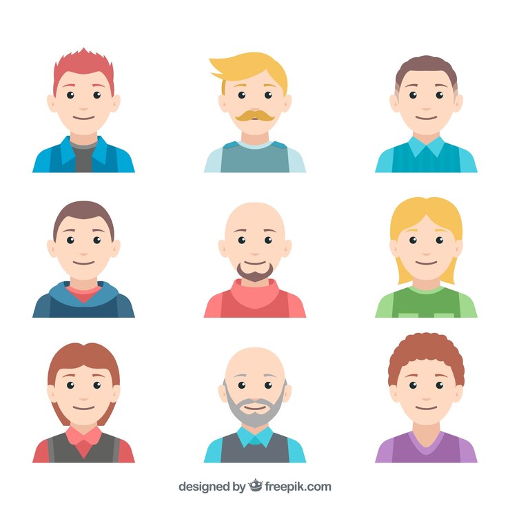 Vector gratuito pack clásico de avatares con diseño plano