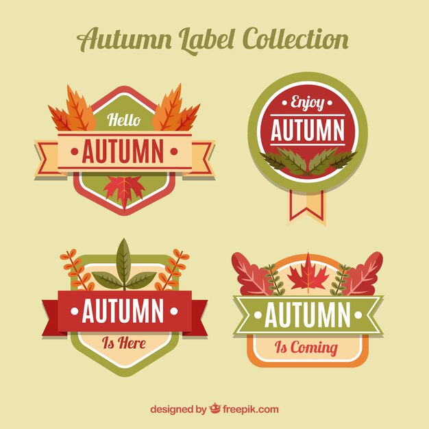 Pack clásico de etiquetas de otoño con diseño plano