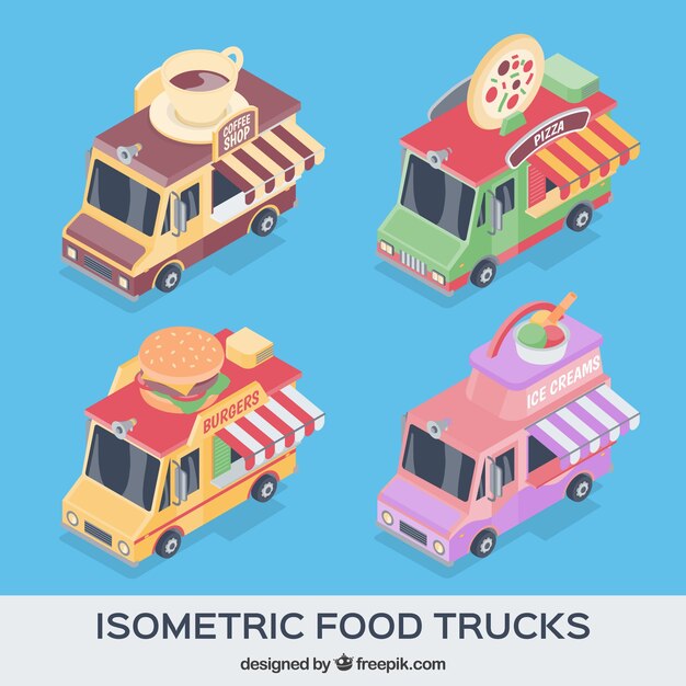 Pack clásico de food trucks isométricas