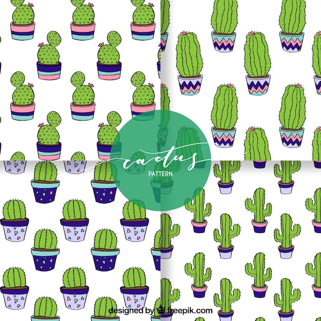Vector gratuito pack clásico de patrones de cactus a mano