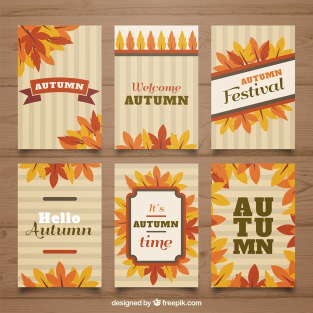 Pack clásico de tarjetas de otoño con diseño plano