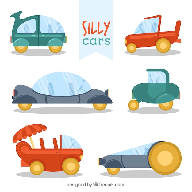 Vector gratuito pack de coches divertidos en diseño plano