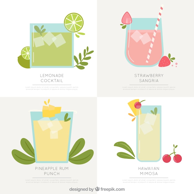 Pack de cócteles en diseño plano 