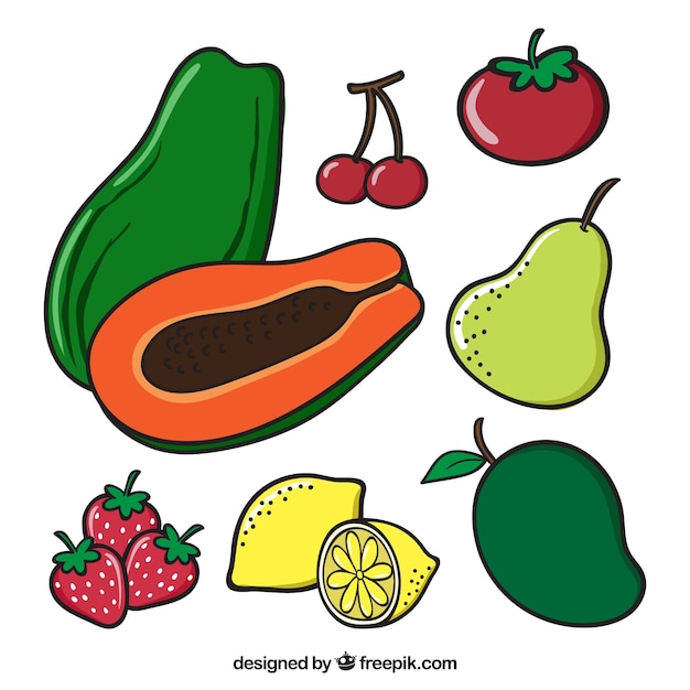 Vector gratuito pack de colores con variedad de frutas