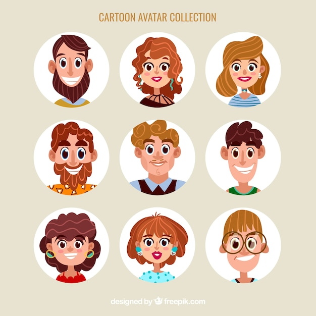 Vector gratuito pack colorido de avatares de dibujos animados