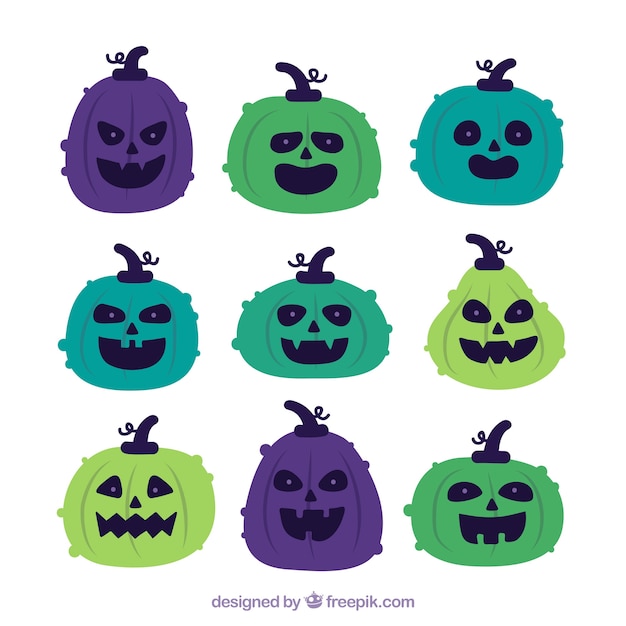 Vector gratuito pack colorido de calabazas modernas de halloween