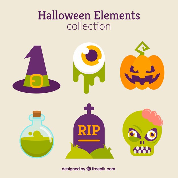 Pack colorido de elementos de halloween terroríficos