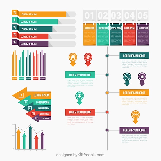 Vector gratuito pack colorido de elementos infográficos