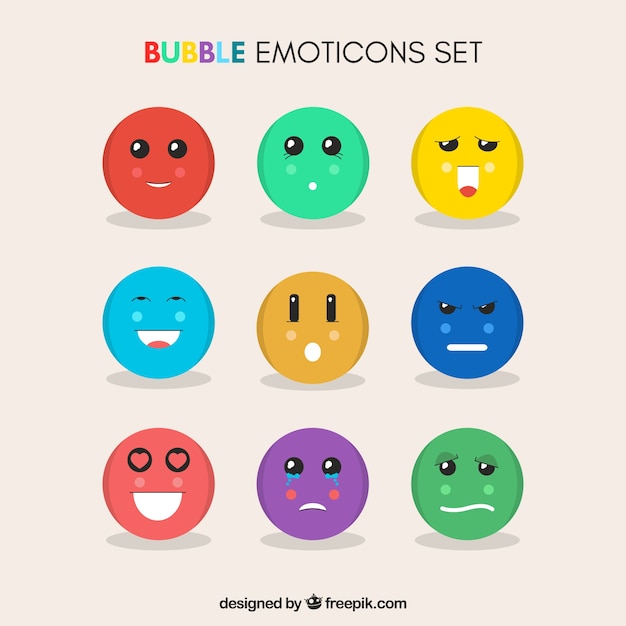 Vector gratuito pack colorido de emoticonos redondos