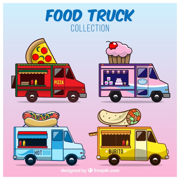 Pack colorido de food trucks divertidos