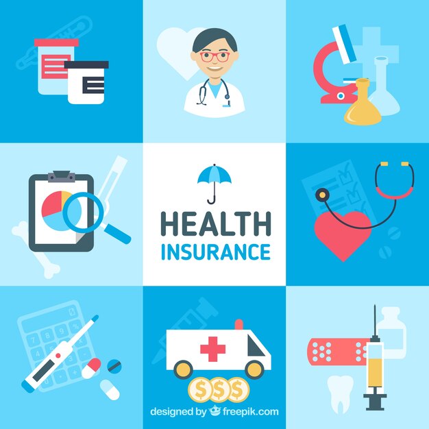Pack colorido de ilustraciones del seguro de salud