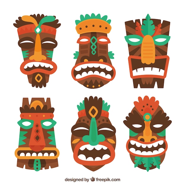 Pack colorido de máscaras polinesias