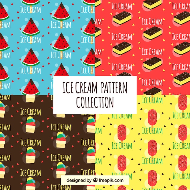 Vector gratuito pack colorido de patrones de helados planos