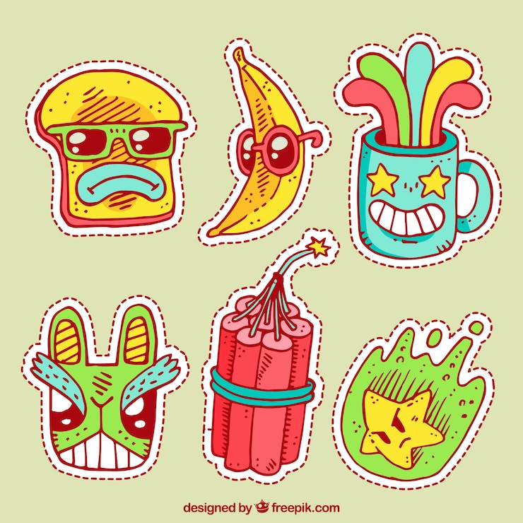 Vector gratuito pack colorido de pegatinas graciosas