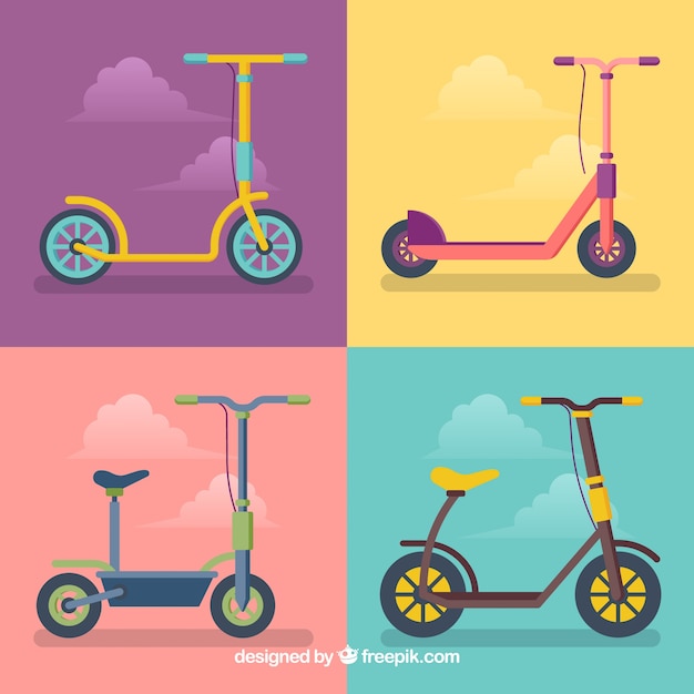 Vector gratuito pack colorido de scooters urbanos divertidos