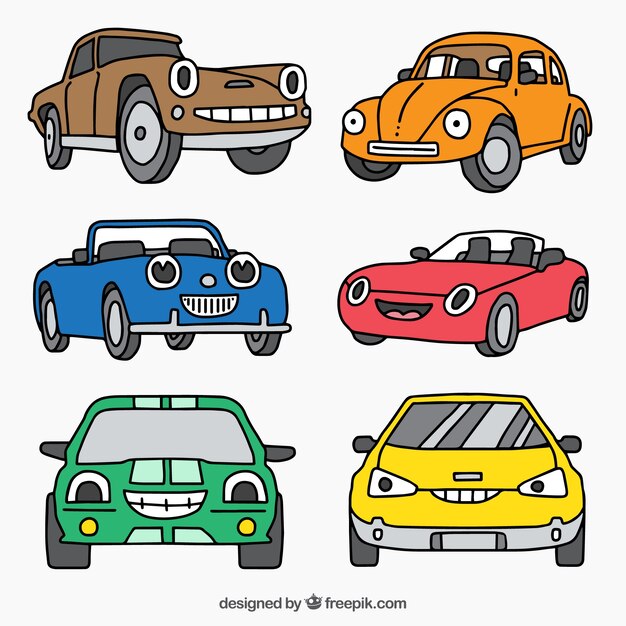 Pack colorido de seis vehículos de dibujos animados