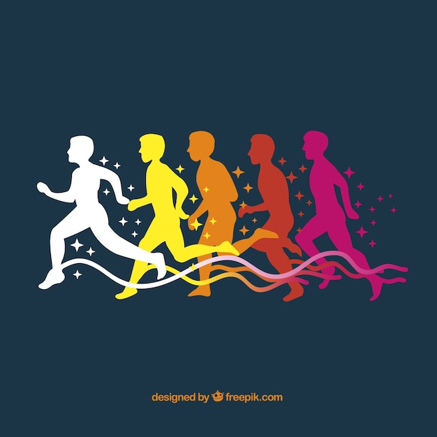 Pack colorido de siluetas masculinas corriendo