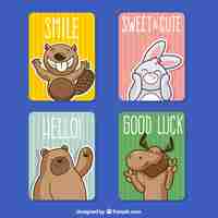 Vector gratuito pack colorido de tarjetas con animales felices
