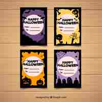 Vector gratuito pack colorido de tarjetas modernas de halloween