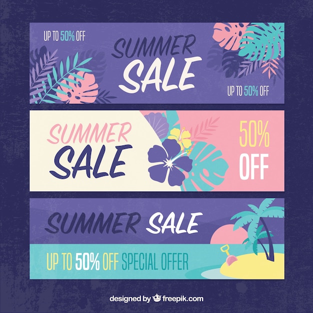 Vector gratuito pack de coloridos banners de rebajas de verano