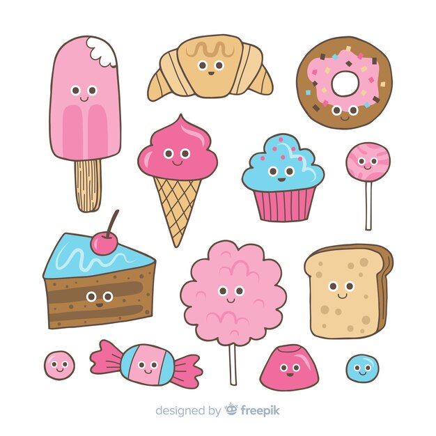 Pack comida dulce kawaii dibujada a mano