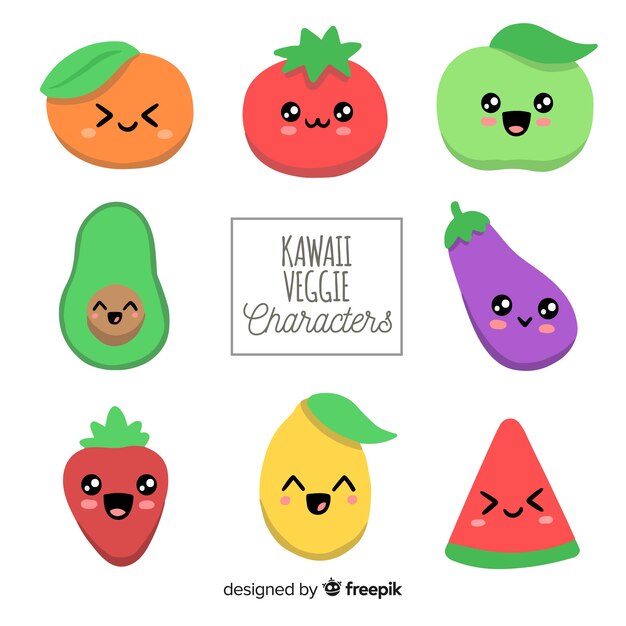 Pack comida fresca kawaii dibujada a mano