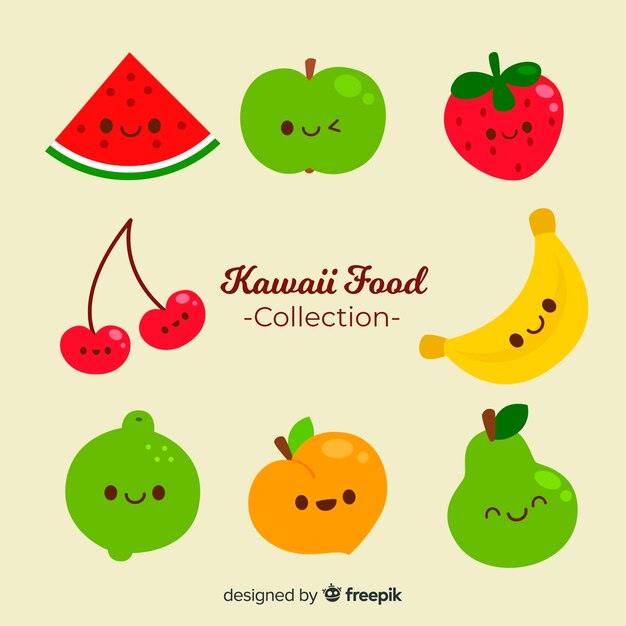 Pack de comida fresca sonriente kawaii