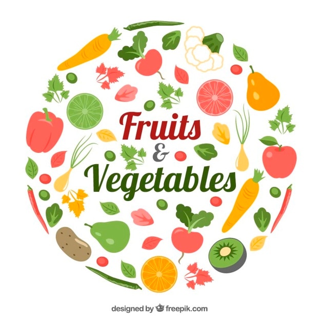 Vector gratuito pack de comida saludable con frutas y verduras