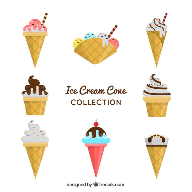 Pack de conos de helado en diseño plano