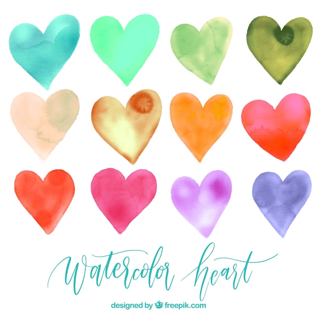 Pack de corazones de acuarela 