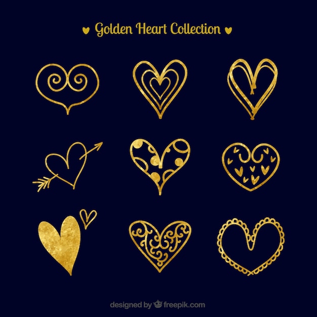 Pack de corazones dorados de acuarela