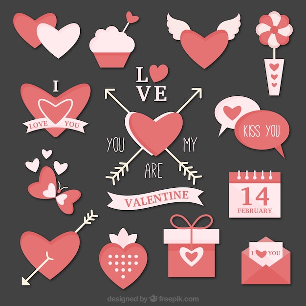 Pack de corazones y elementos de san valentín