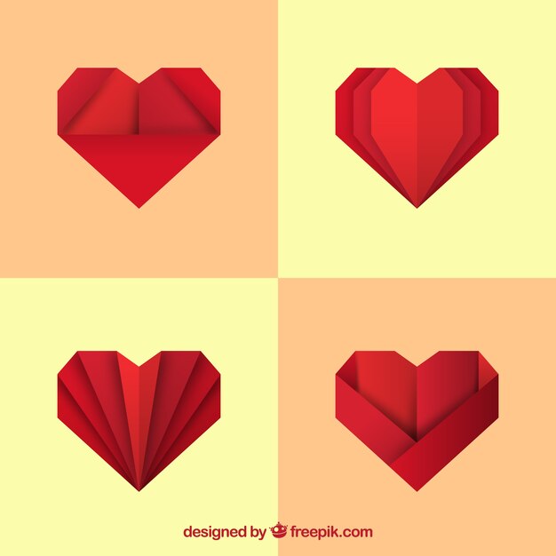 Pack de corazones de origami rojos 