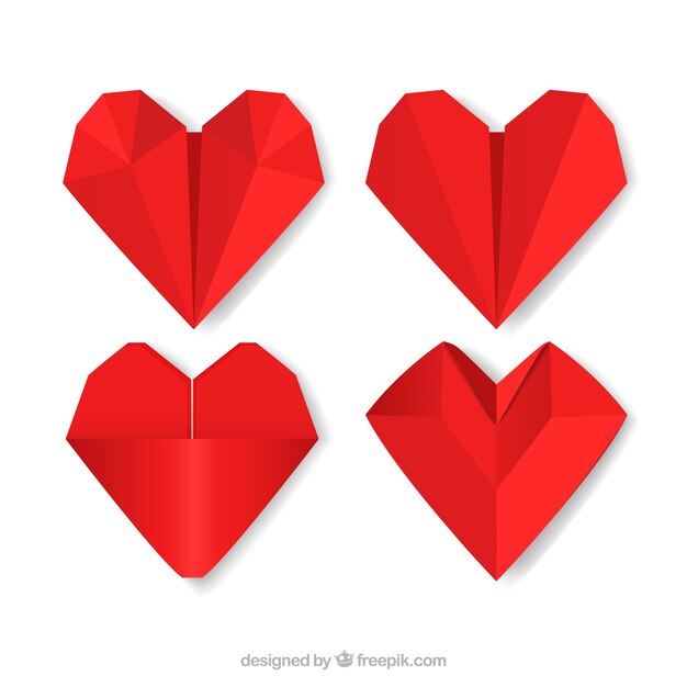 Pack de corazones rojos de origami 