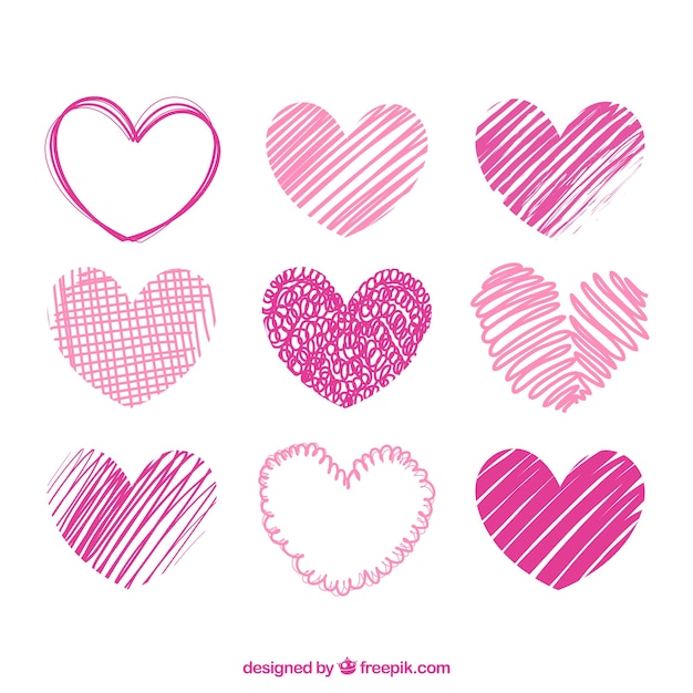 Pack de corazones rosas dibujados a mano