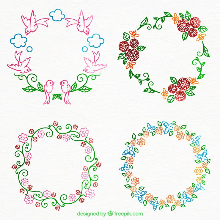 Vector gratuito pack de coronas primaverales dibujadas a mano 