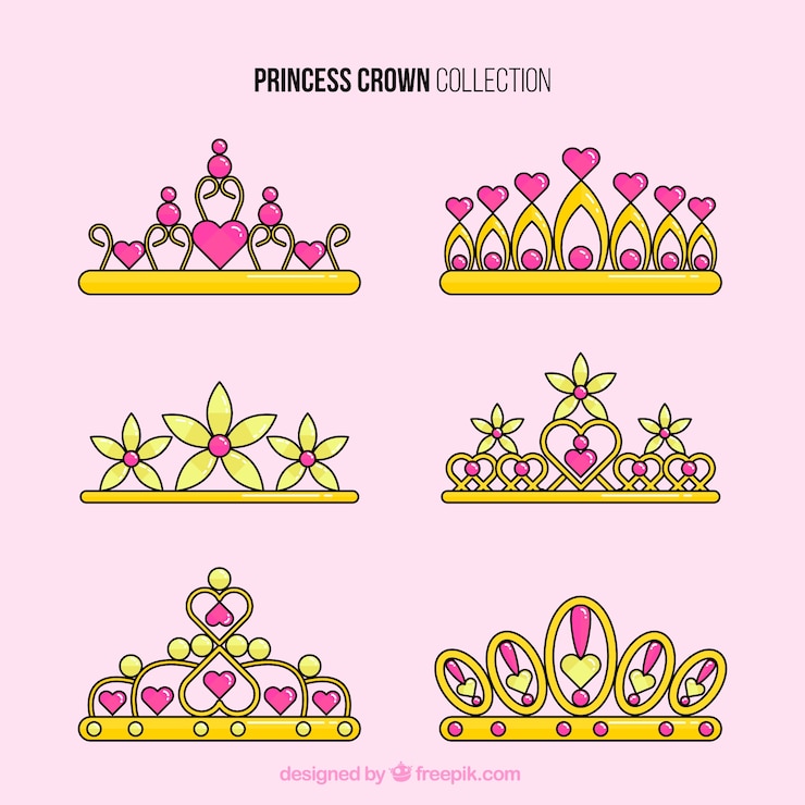 Vector gratuito pack de coronas de princesa con corazones y gemas