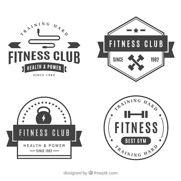 Vector gratuito pack de creativas etiquetas de fitness retros