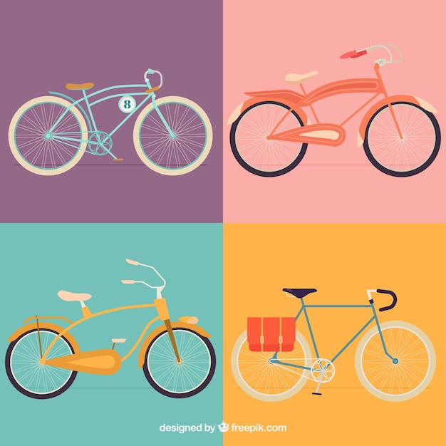 Vector gratuito pack de cuatro bicicletas vintage