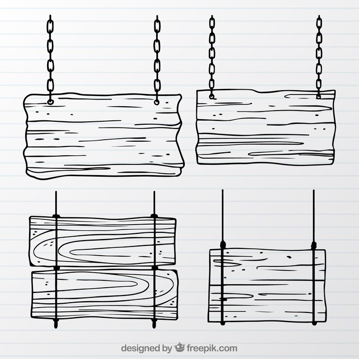 Vector gratuito pack de cuatro bocetos carteles de madera 