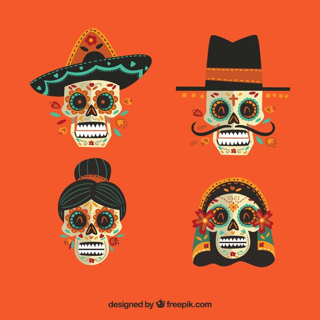 Pack de cuatro calaveras mexicanas 