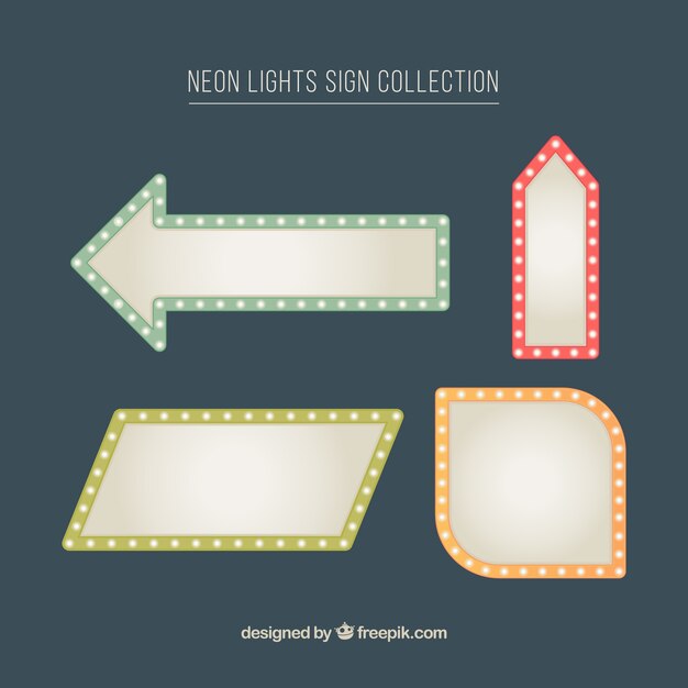 Pack de cuatro carteles de señales de neón en estilo vintage