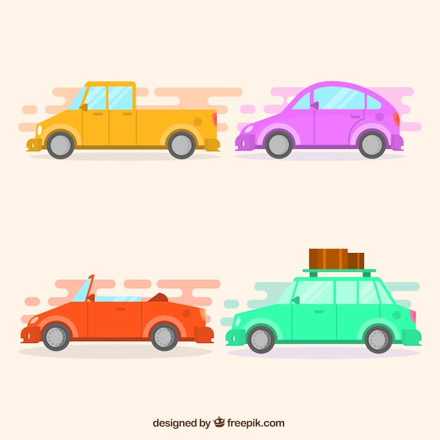 Vector gratuito pack de cuatro coches retro