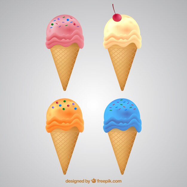 Pack de cuatro conos de helado realistas