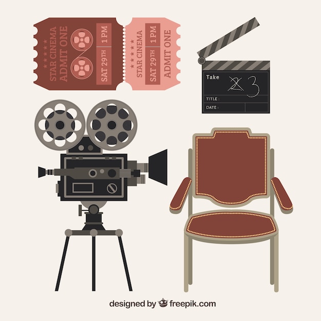 Vector gratuito pack de cuatro elementos de cine vintage