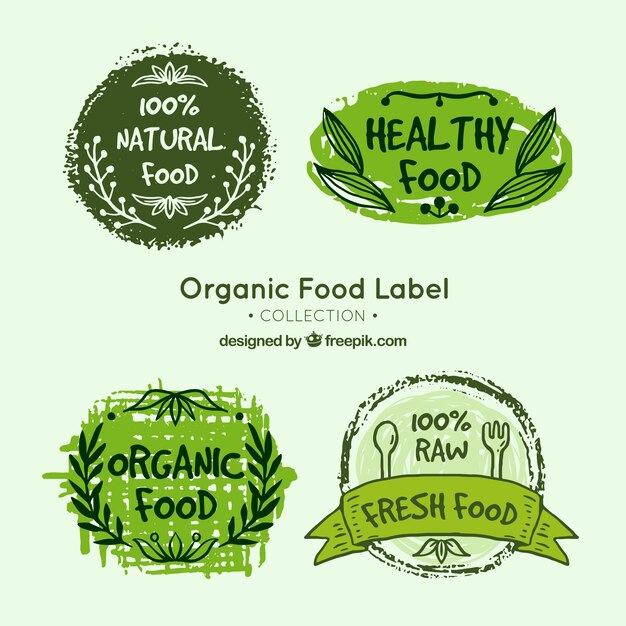 Pack de cuatro etiquetas de comida orgánica dibujadas a mano